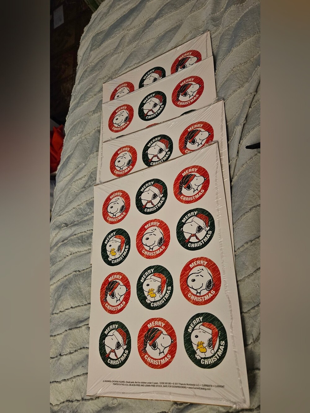 Peanuts Snoopy Christmas 4 Sticker Seals Sheets - Red & Green